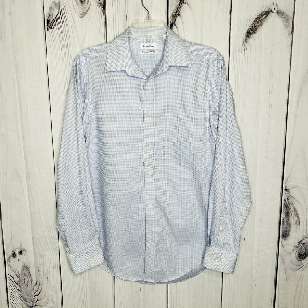 Calvin Klein Mens Infinite Non-Iron Slim-Fit Stretch Shirt Sz M 15 32/33 Blue
